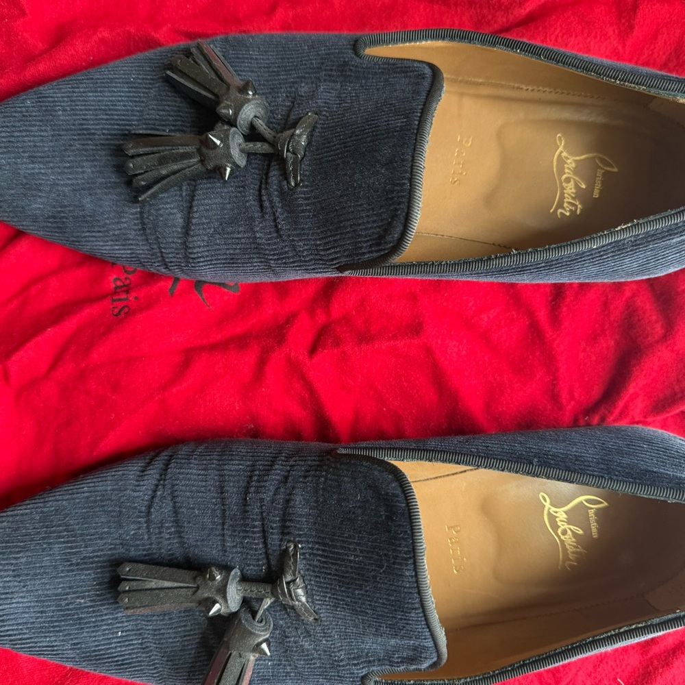 Christian Louboutin Men's Dark Gray Loafers with Tassels